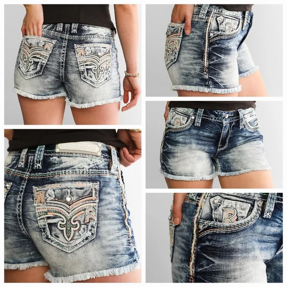 ❤️ROCK REVIVAL❤️ MAE EASY STRETCH EMBROIDERED EMBELLISHED SHORTS SIZE 28 - Picture 5 of 11